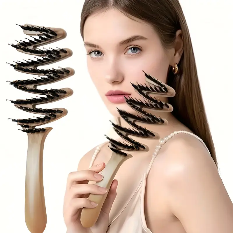 Anti Static Volumizing Bristle Hair Brush with Long Handle for Smooth Fuller Hair