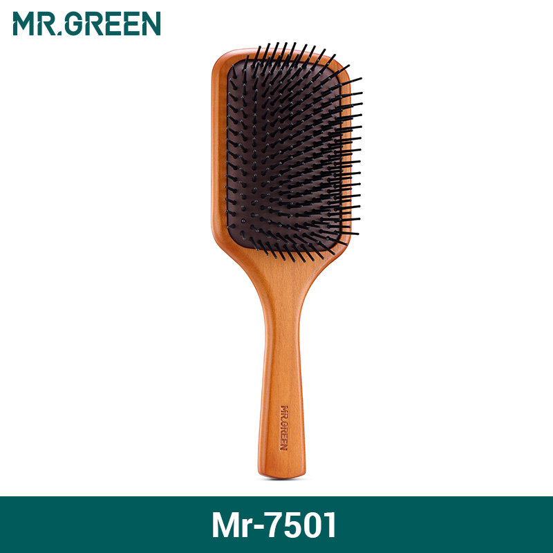 MR GREEN Wooden Hair Brush with Air Cushion Scalp Massage for Curly Long & All Hair Types