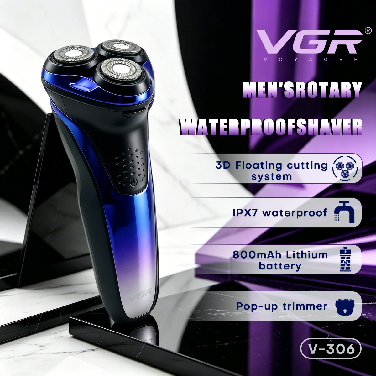 Electric Shaver Waterproof Rotary Shaver with Pop Up Beard Trimmer