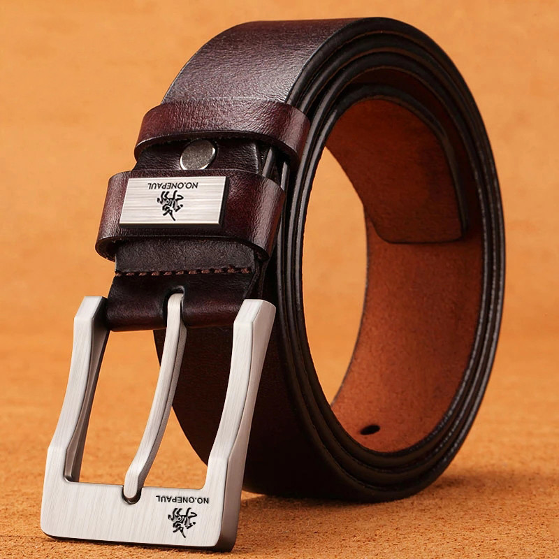 Genuine Leather Casual Belts for Men, Cowboy Waistband with High-Quality Buckle for Jeans