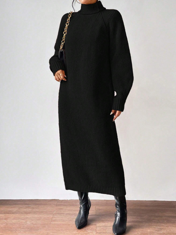 Women Autumn Winter Slouchy Solid Knit Turtleneck Long Sweater Dress, Loose Knit Dress, Ankle Length Party Dresses