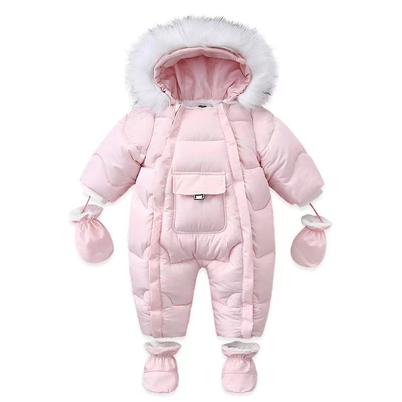 Velvet Warm Newborn Baby Overalls Baby Girl Winter Jumpsuit Plus Infant Girl Snowsuit Toddler Romper Outerwear Coat Cozy