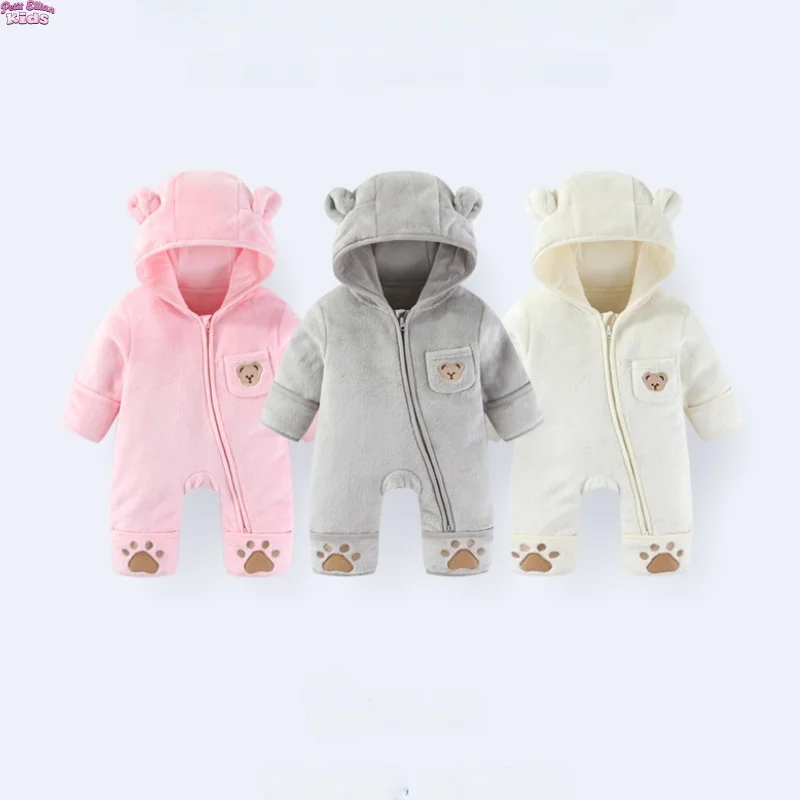 Infant Baby Winter Fleece Onesie 0-12M Bear Ear Hooded | Inspire Uplift