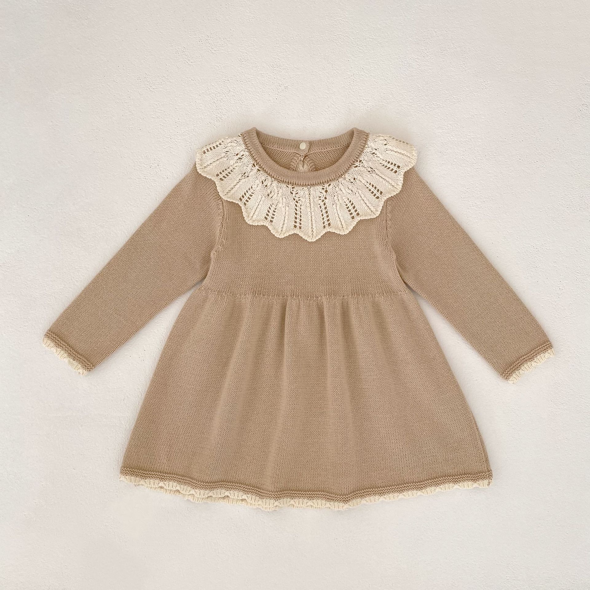 Knitted long sleeved dress for baby girls 0-3 years old new autumn baby clothing lace princess party dress