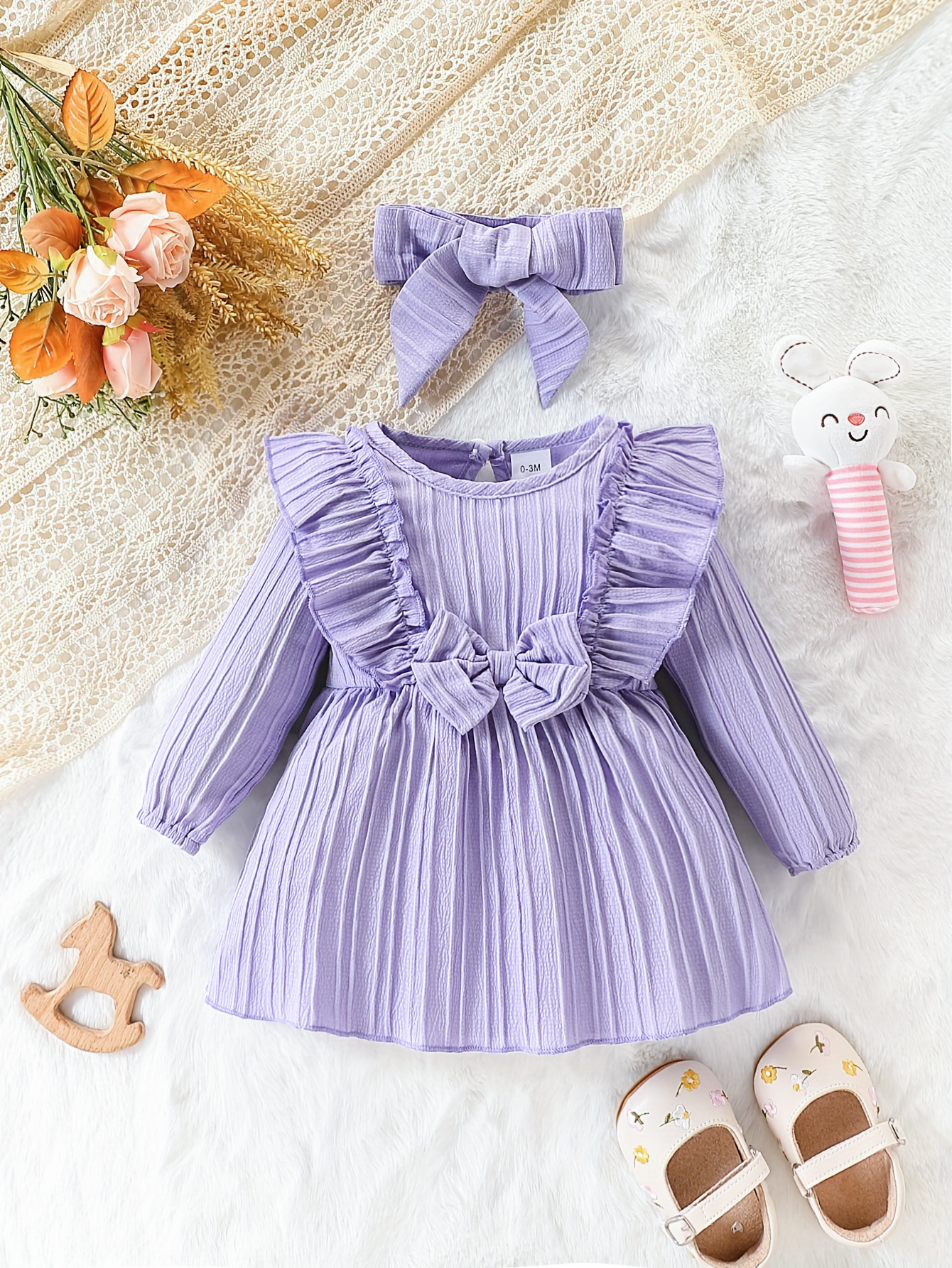 Autumn Baby Girl Long Sleeved Purple Ruffled Butterfly Dress 2Pcs Set with Headband Cute Female Baby Clothes Autumn Baby Girl Long Sleeved Purple Ruffled Butterfly Dress 2Pcs Set with Headband Cute Female Baby Clothes