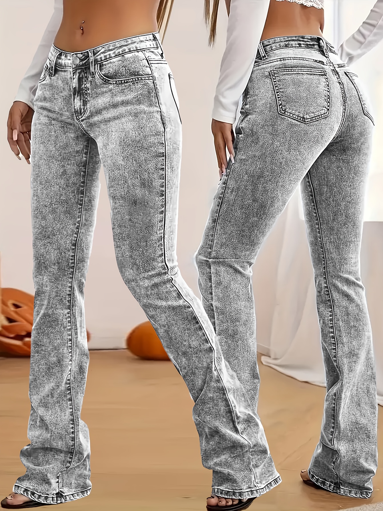 Streetwear Gray Low Rise Slim Fit Bootcut Jeans | Inspire Uplift
