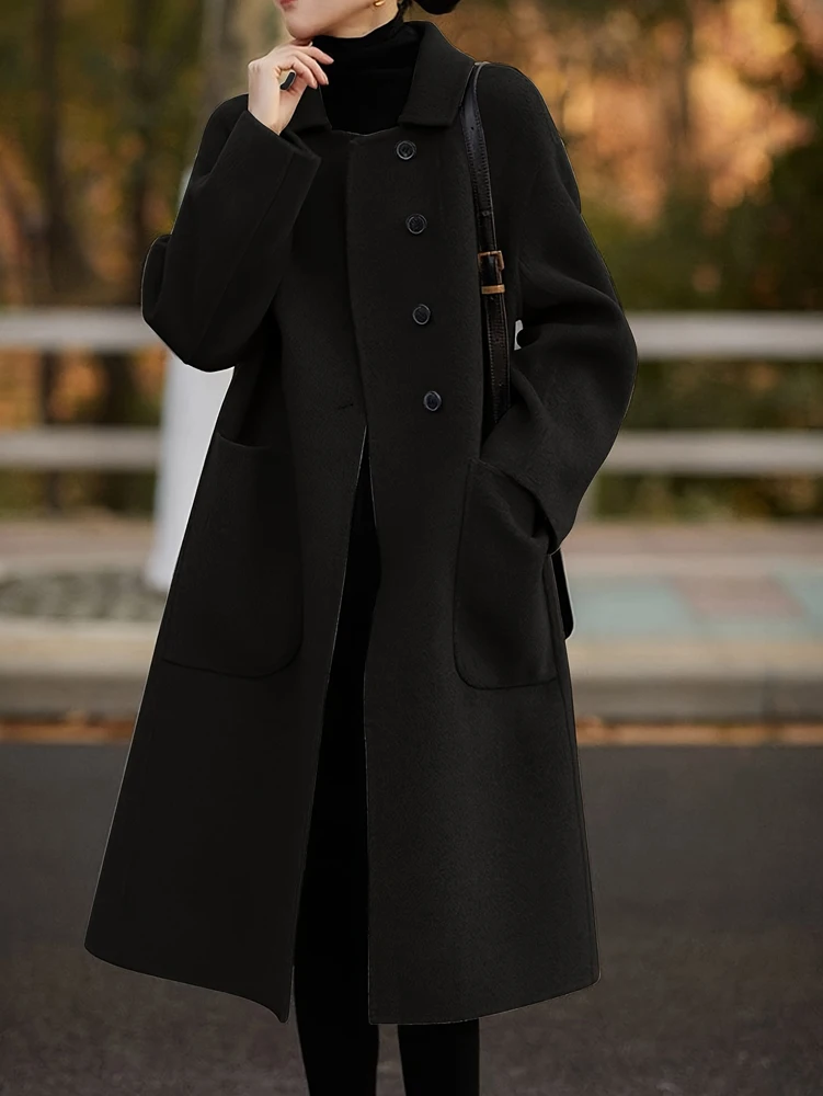 Plus Size Ladies Long Trench Coat Elegant Wool Pea Coat | Inspire