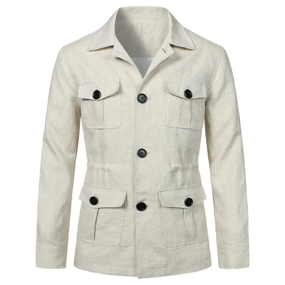 Mens Coats Safari Jacket Linen British Retro Gentry Suit Pockets Outerwear Fashion Solid Color Male Tops Lightweight