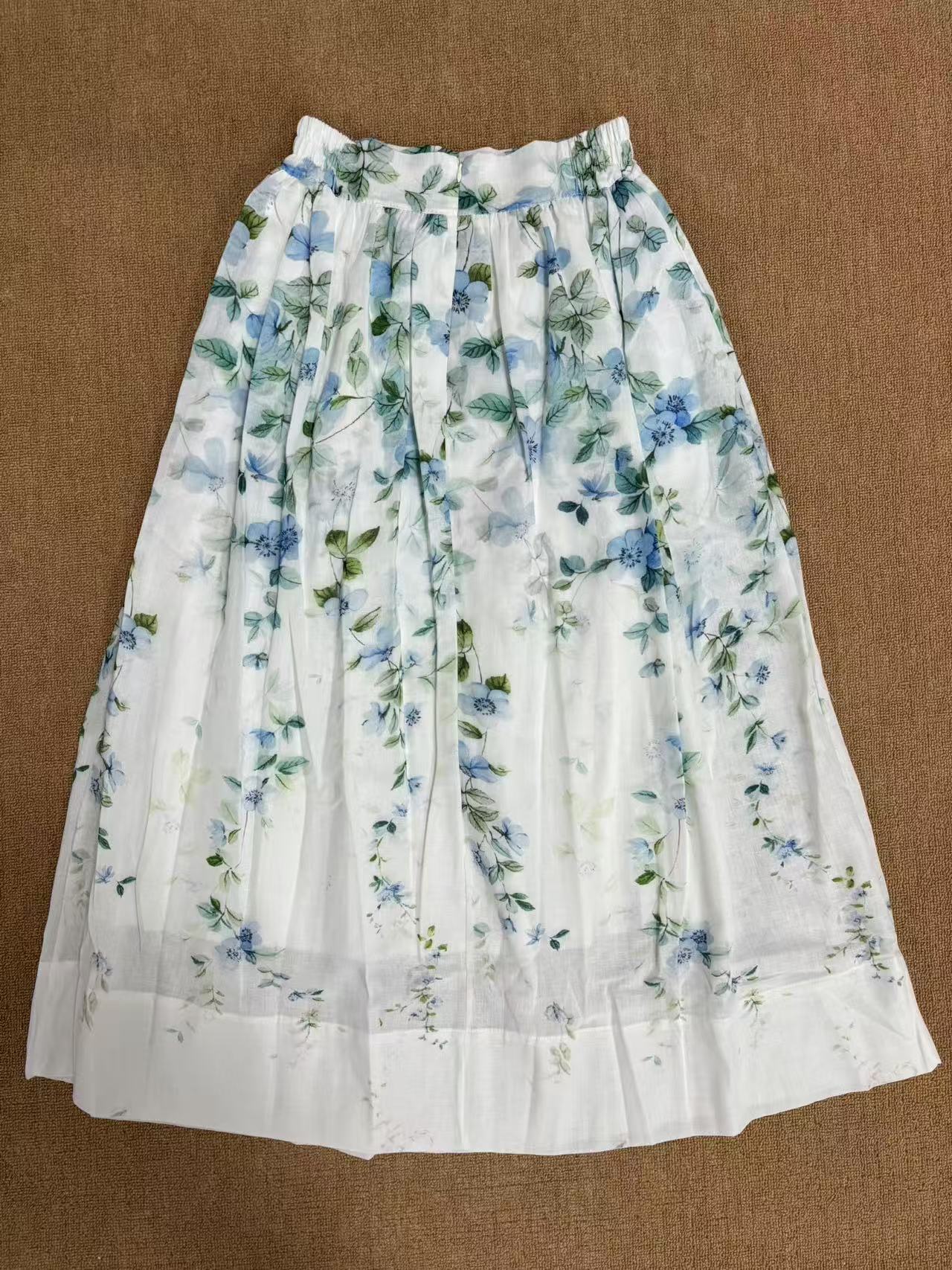 High Waist Midi Skirt for Women, Lightweight Linen, Flowy Watercolor Floral Boho, Summer Cottagecore Style High Waist Midi Skirt for Women, Lightweight Linen, Flowy Watercolor Floral Boho, Summer Cottagecore Style