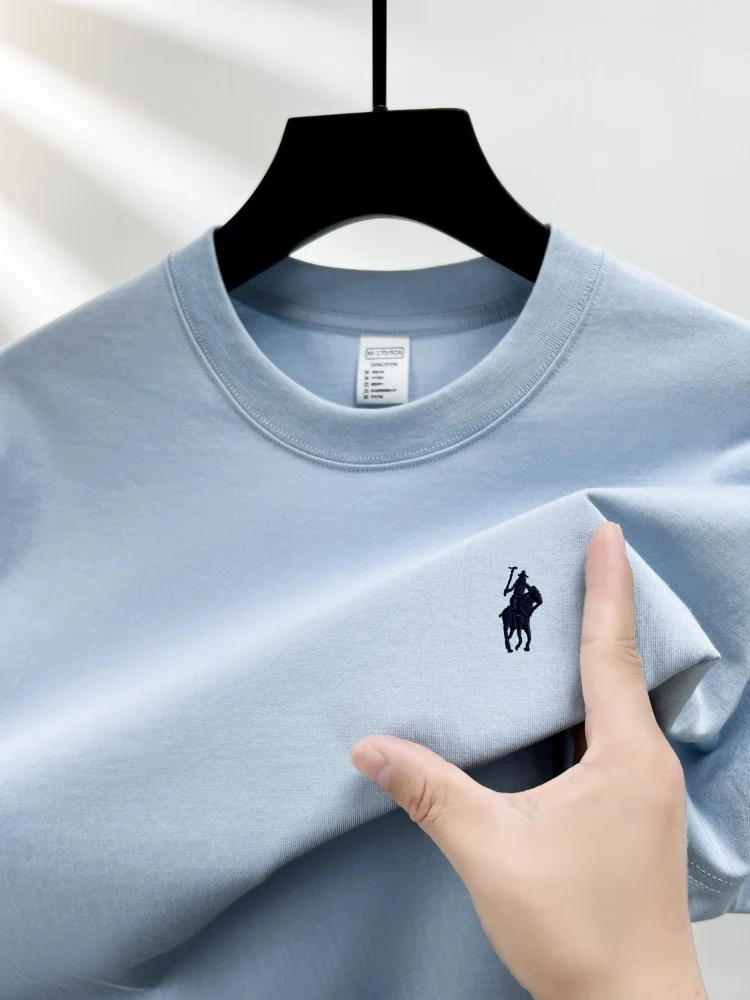 Premium Men's Pure Cotton T-Shirt Luxury Summer Crewneck Top with Exquisite Pony Embroidery