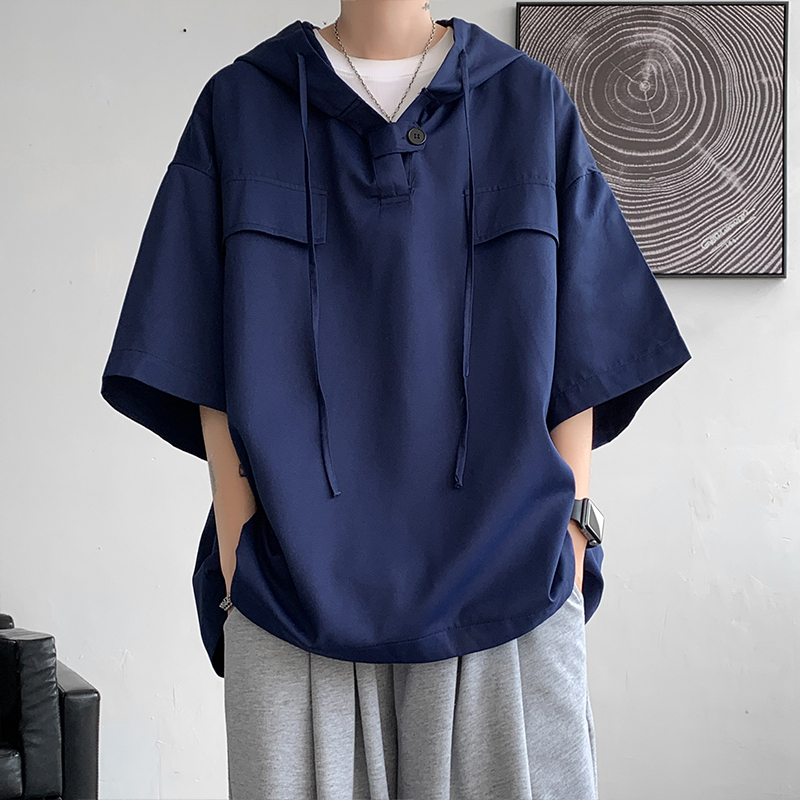Men's Korean Style Hooded T-Shirt Loose Casual Streetwear Pullover