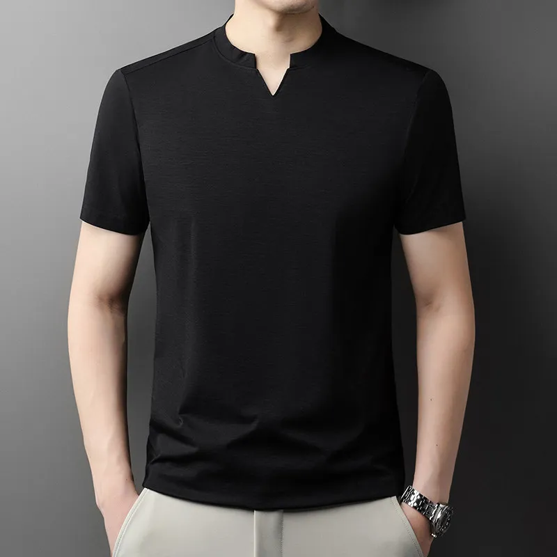 Modern Mens Casual V Neck Tee Korean Style Summer Shirt Breathable Minimalist Top