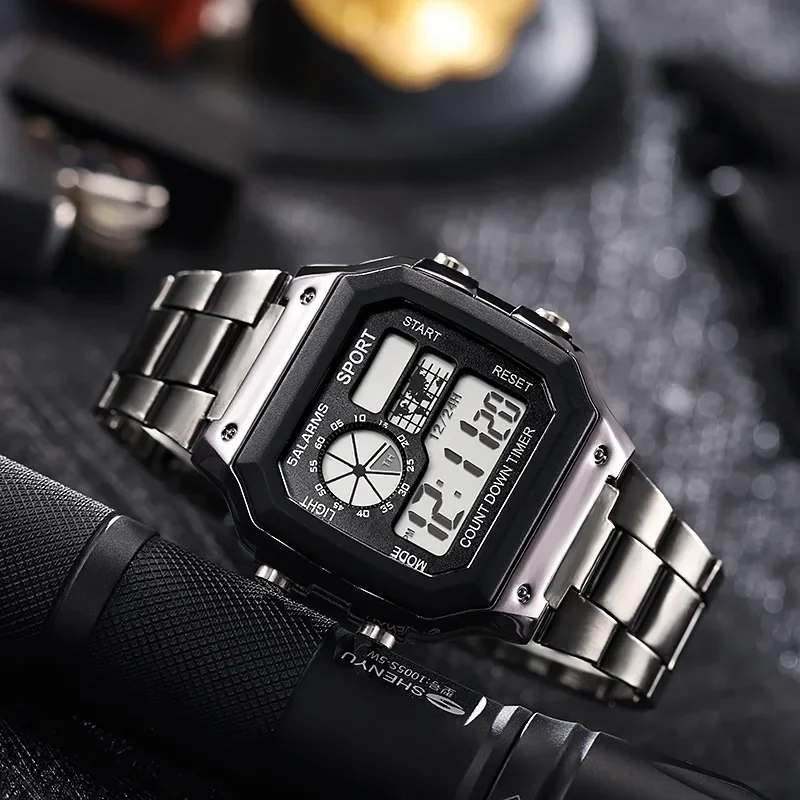 Retro Men's Vintage Digital Watch Luxury Stainless Steel Sport Wristwatch