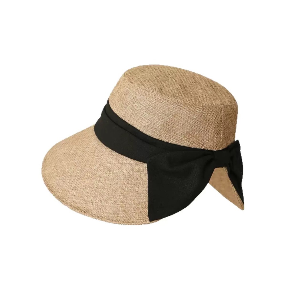 Women's Wide Brim Summer Sun Hat Breathable Bowknot Cotton Linen Fisherman Cap