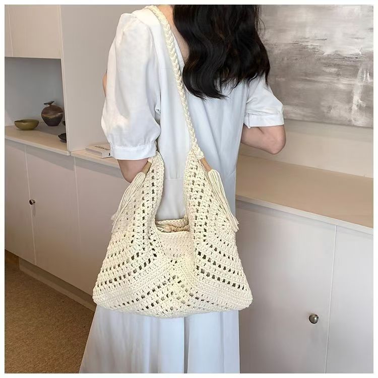 Aura Basket Weave Knitted Tote Bag – Large Capacity Summer Fashion Shoulder Purse for Women