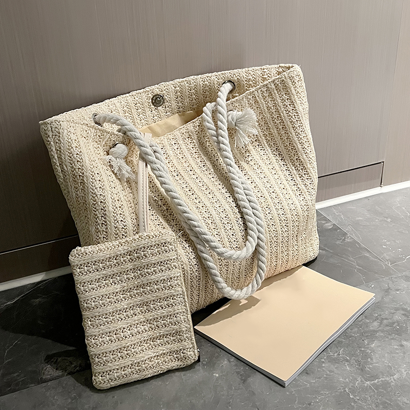Amalfi Large Capacity Straw Tote Bag - Handmade Woven Summer Beach Bag and Casual Bali Purse
