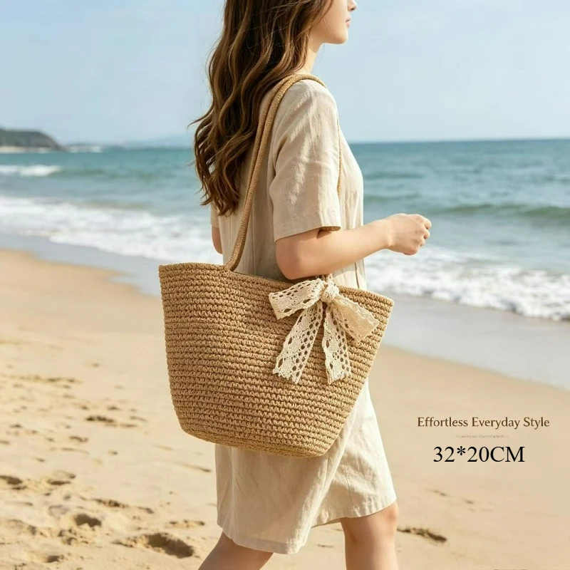 Isla Woven Straw Beach Tote – Large Capacity Vacation Handbag & Versatile Shoulder Bag