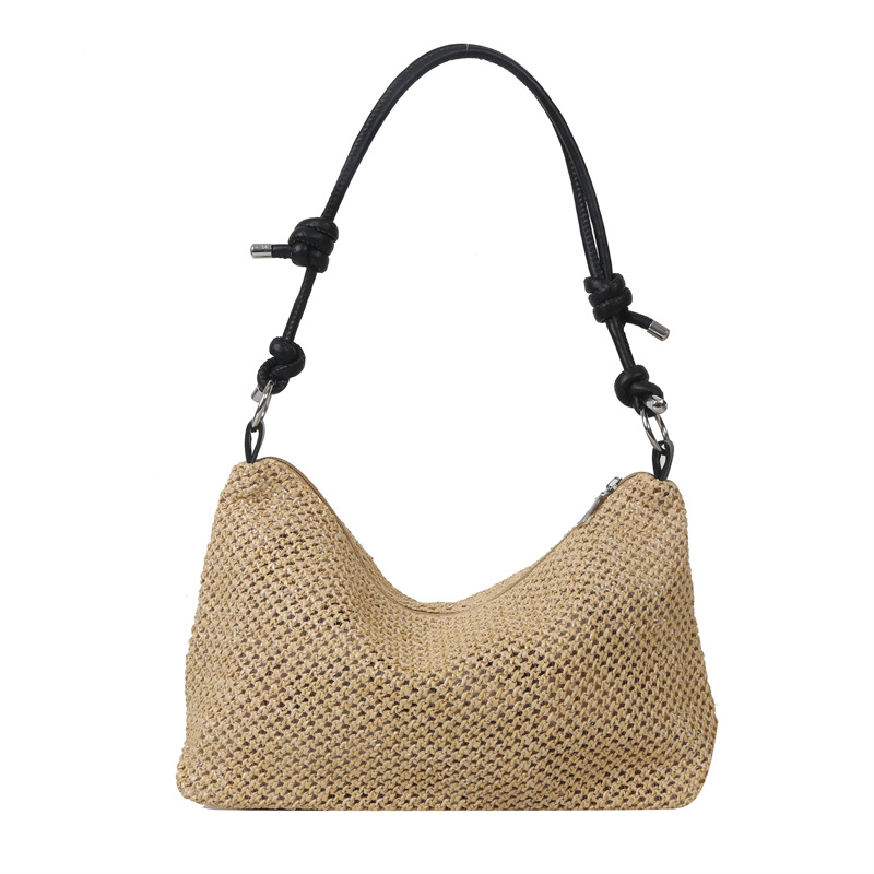 Chic Straw Woven Shoulder Bag with Knotted Leather Handles – Summer Beach Tote and Crossbody Bag for Women