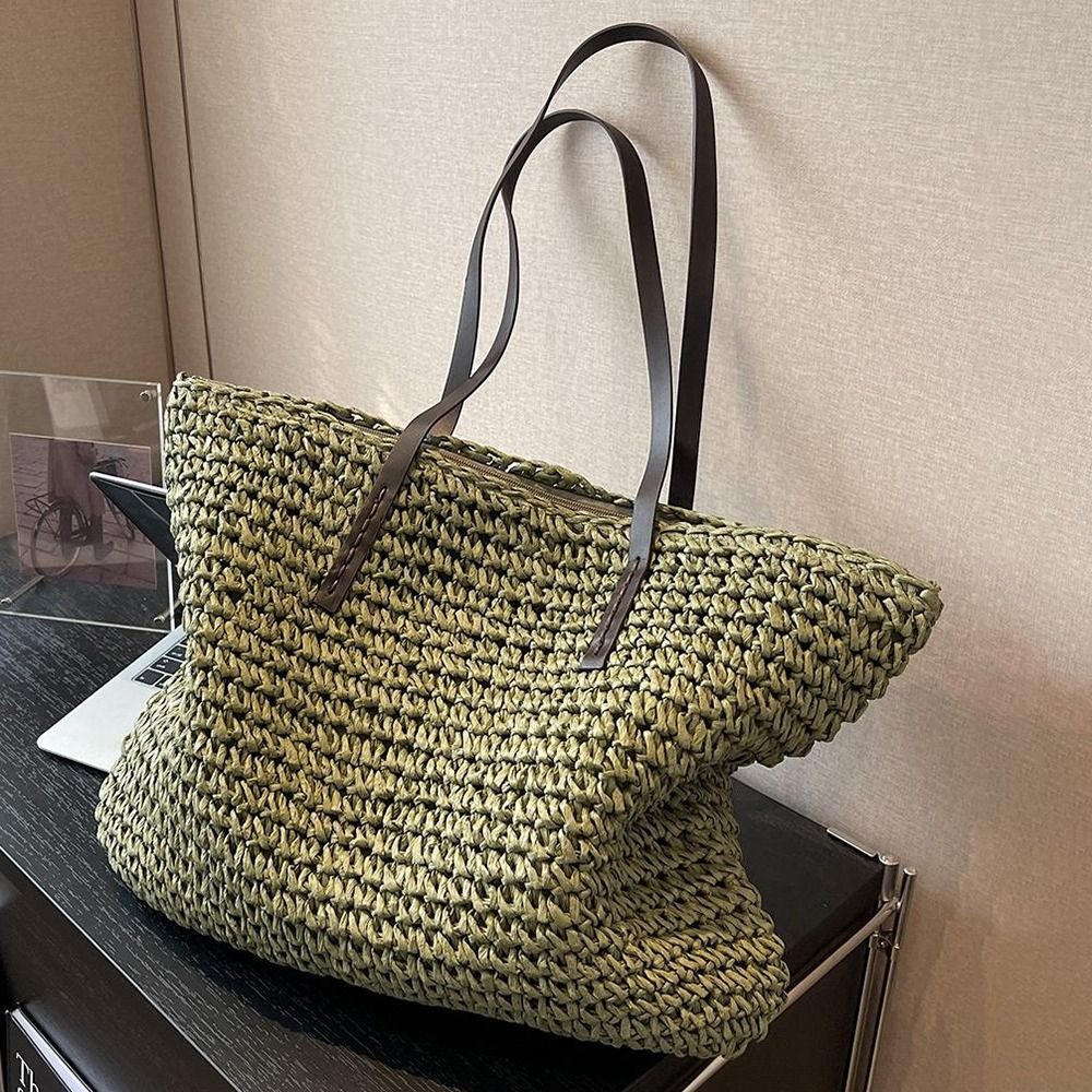 Handwoven Summer Straw Tote Bag - Large Capacity Beach and Travel Shoulder Purse