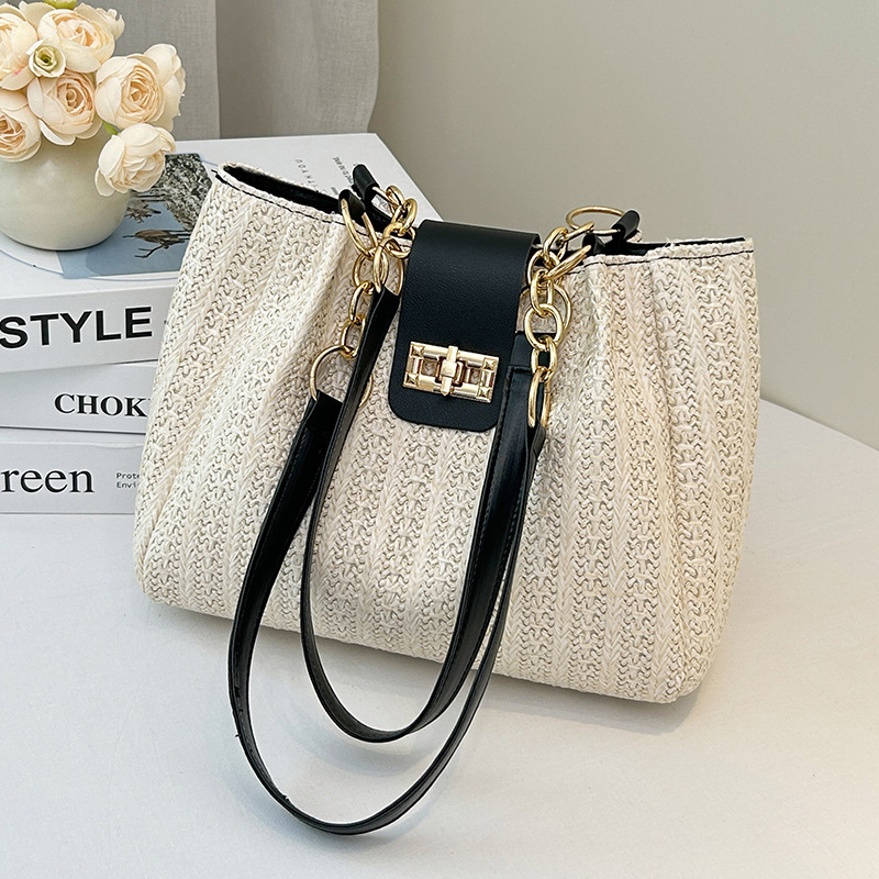 Isla Woven Straw Tote Bag - Large Capacity Shoulder Handbag for Beach Vacation