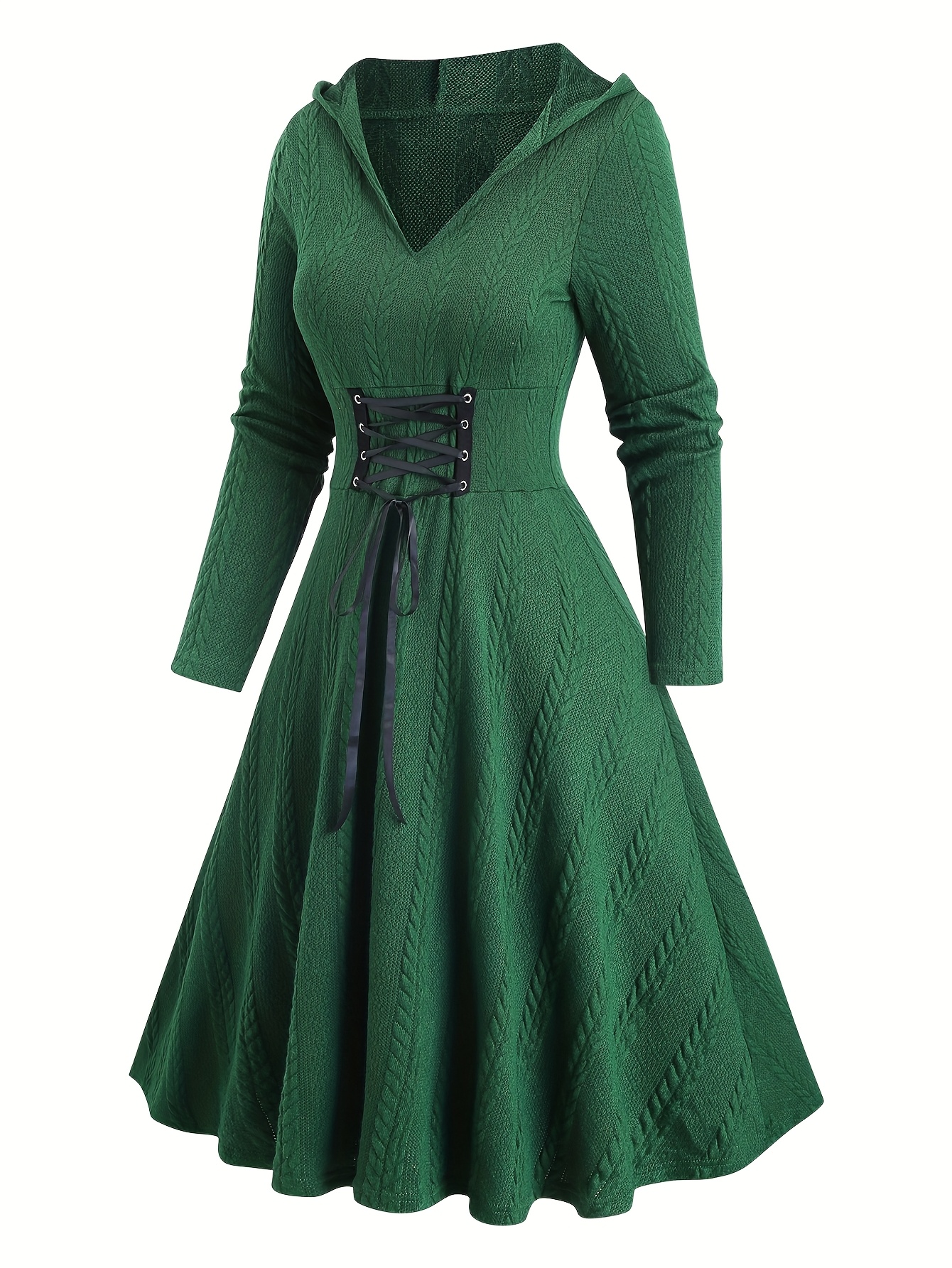 Aura Emerald Vintage Hooded Dress – Plus Size Retro Renaissance Gown
