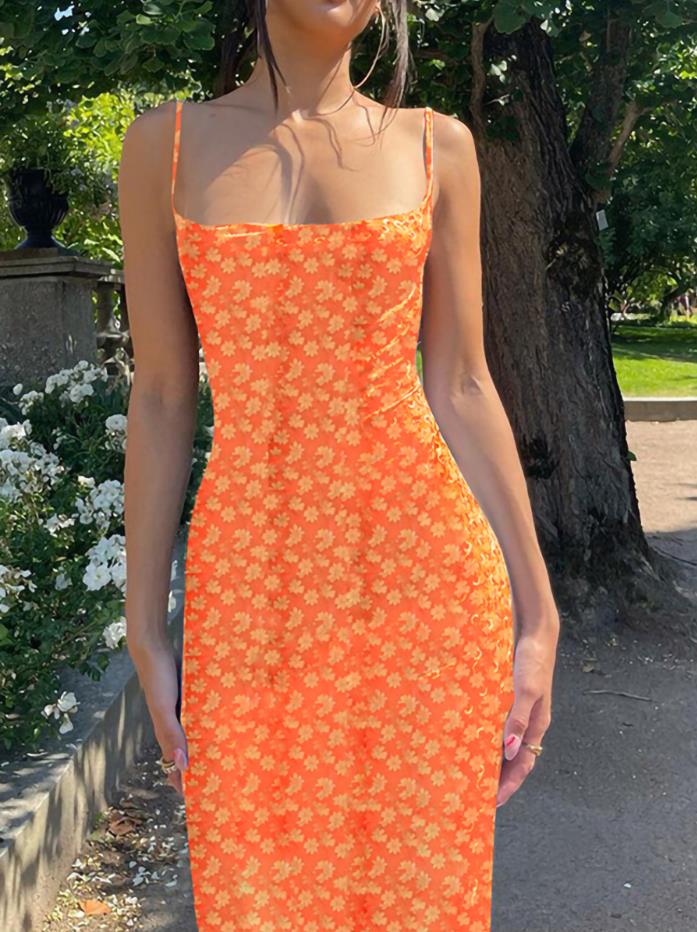 Floral Print Backless Maxi Dress Sexy Deep V Neck Bodycon Sundress