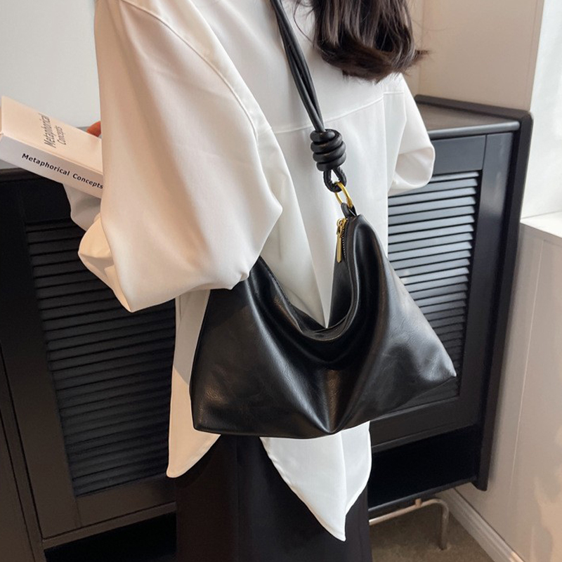 High-End Soft Leather Crossbody Bag with Geometric Wide Strap
