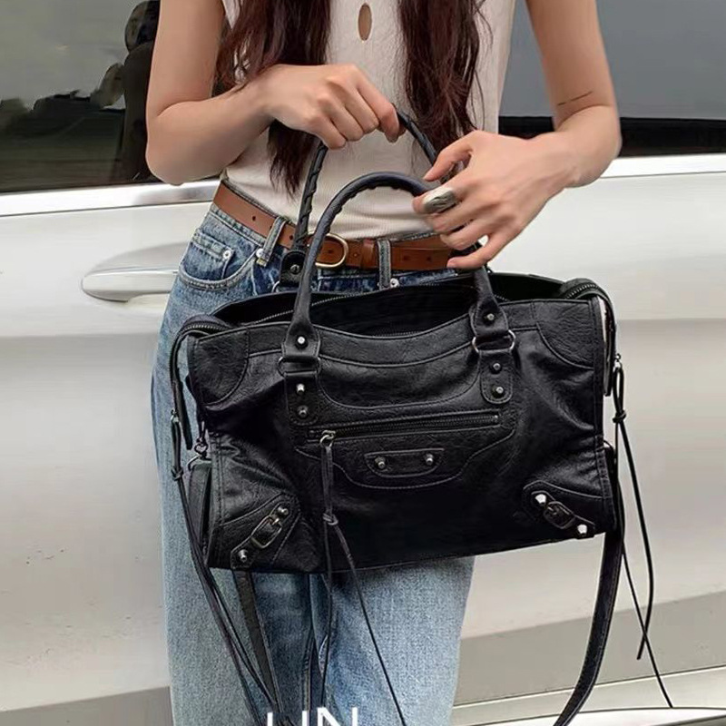 Edgy Motorcycle Bag Versatile PU Leather Crossbody Handbag City Tote