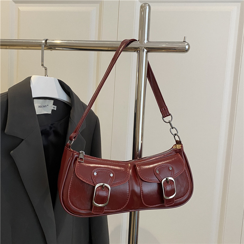 Vintage Underarm Bag | Faux Leather Clutch & Small Double Pocket Shoulder Bag for Women