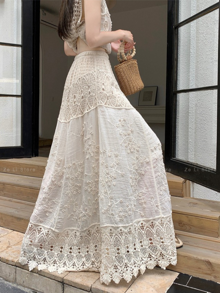 Lace Cut Out Crochet Skirt Women's Summer 2026 Elastic High