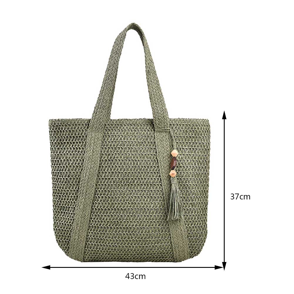 Boho Summer Woven Straw Beach Bag with Tassel – Large Capacity Women's Shoulder Tote