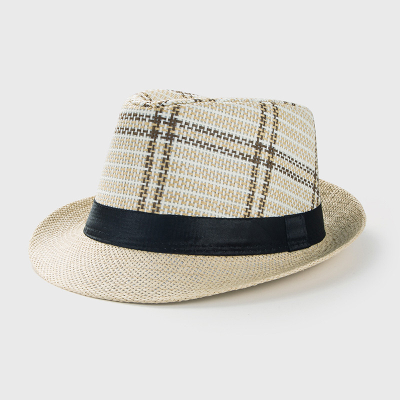 Striped Summer Straw Sun Hat Breathable Unisex Panama Fedora for Beach and Travel