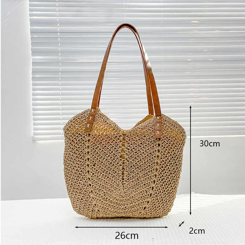 Woven Straw Beach Bag: Large Capacity Raffia Shoulder Tote