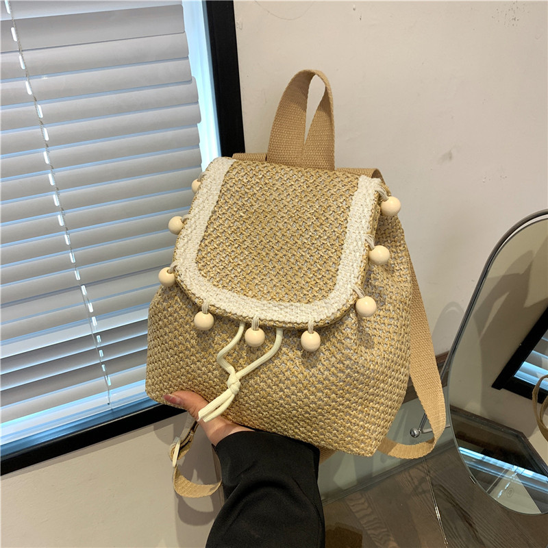 Boho Fringe Straw Backpack Woven Travel Bag for Beach and Summer