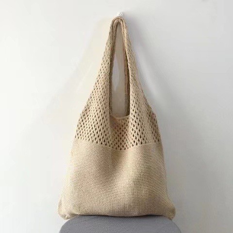 Women Hollow Out Knit Tote Bag: Stylish Summer Shoulder Bag for Beach Travel and Casual Chic