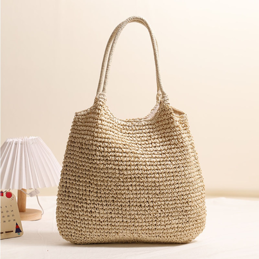 Large Capacity Woven Straw Tote Bag for Summer Beach Vacations and Travel