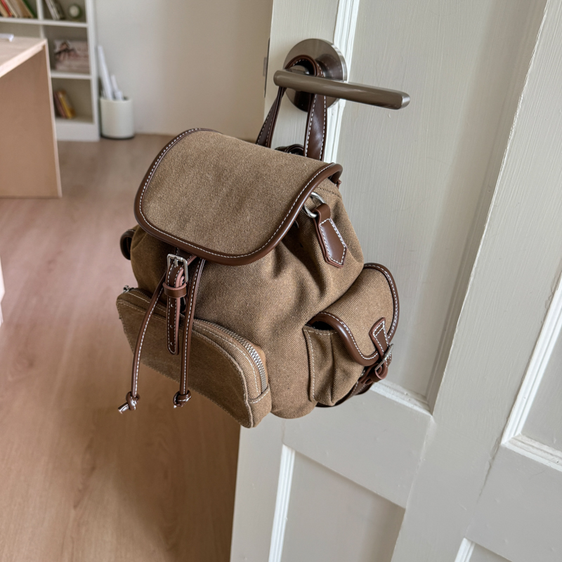 LEFTSIDE Vintage PU Leather Small Backpack with Double Pockets for Women