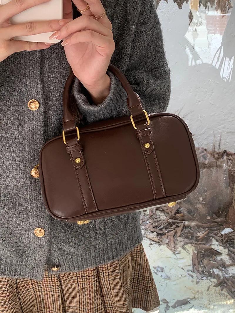 Vintage Maillard Style Retro PU Leather Shoulder Bag – Minimalist Women's Crossbody Handbag