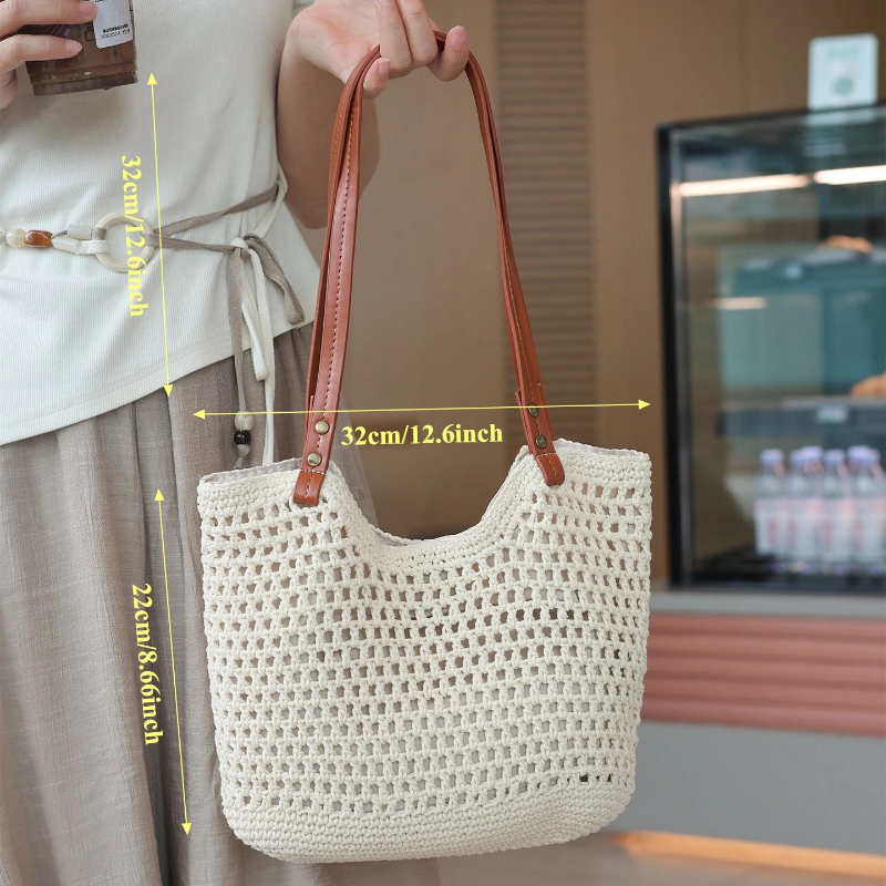 Bohemian Hand-Woven Straw Beach Tote Bag for Women Summer Travel Handbag