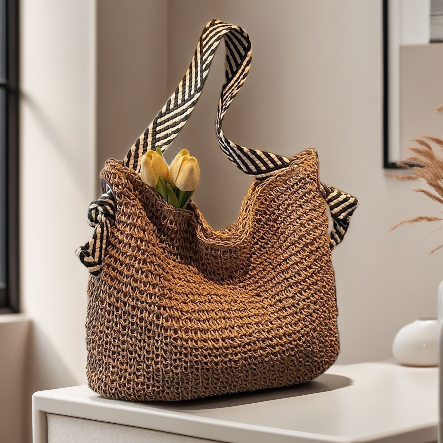 Large Capacity Woven Straw Bag: Essential Summer Beach Handbag and Boho Travel Tote