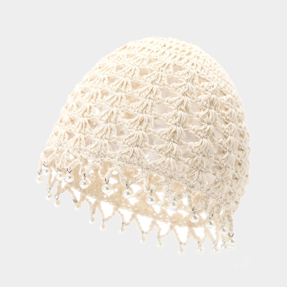 Bohemian Crochet Bucket Hat with Beaded Tassels Handmade Knit Cap