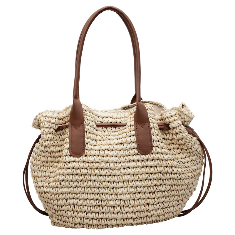 Handcrafted Large Capacity Straw Beach Bag – Woven Shoulder Tote for Summer Commuting and Travel