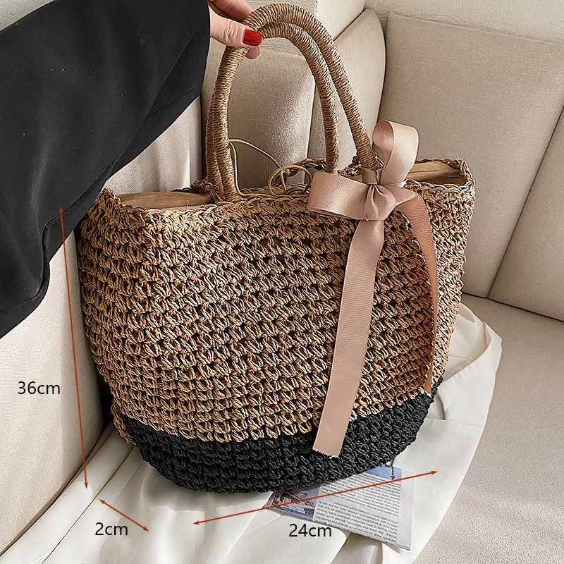 Handmade Woven Straw Tote and Summer Beach Bag for Women