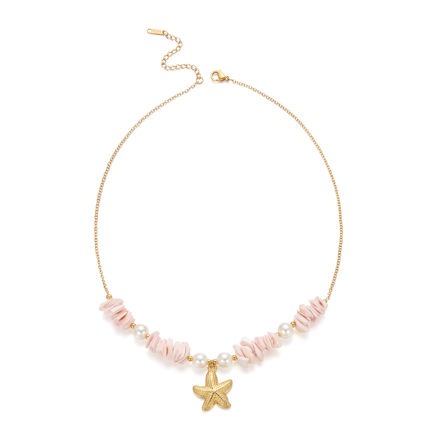 Boho Shell Necklace with Starfish Pendant and Crushed Stone – Summer Beach Jewelry for Women