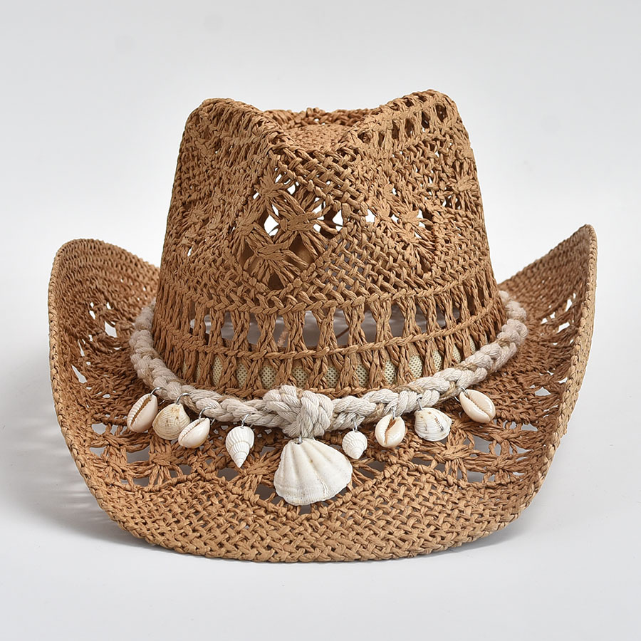 Womens Hand Woven Straw Beach Hat with Shell Decoration – Foldable Wide Brim Hat for Summer Vacation and Poolside Style