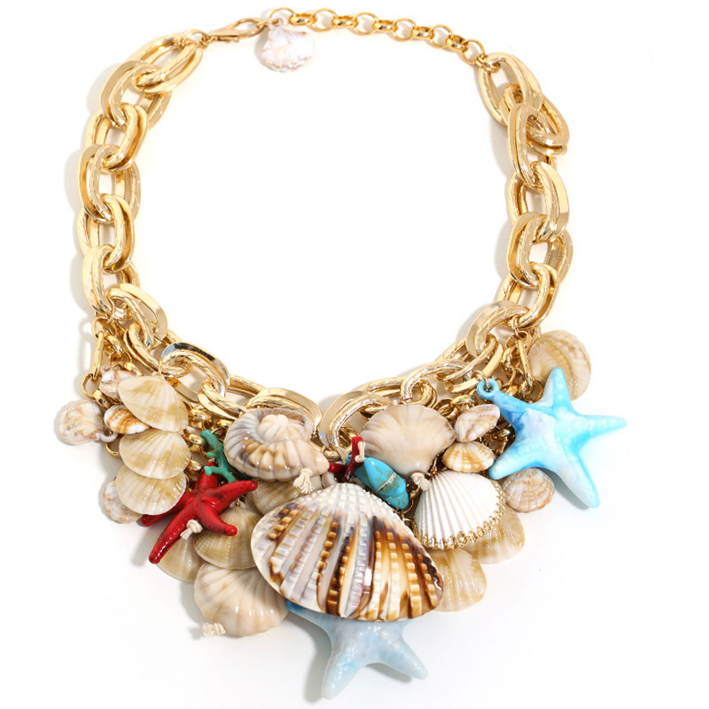 Handmade Conch and Shell Statement Boho Necklace for Beach Weddings and Summer Parties