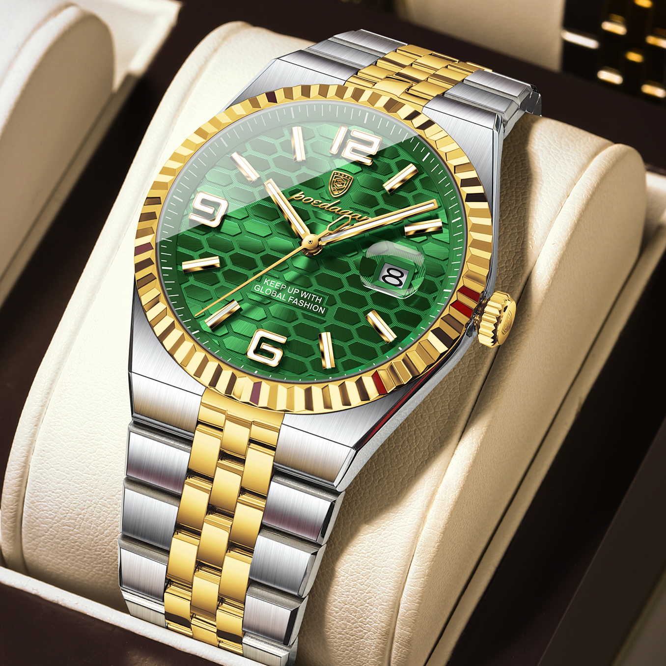 Premium Stainless Steel Mens Luxury Quartz Watch Waterproof & Luminous Business Casual Timepiece with Date Display