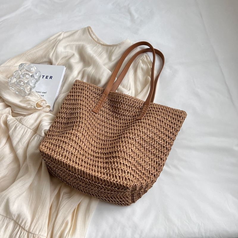Hand Woven Bohemian Straw Beach Tote Bag for Summer Travel