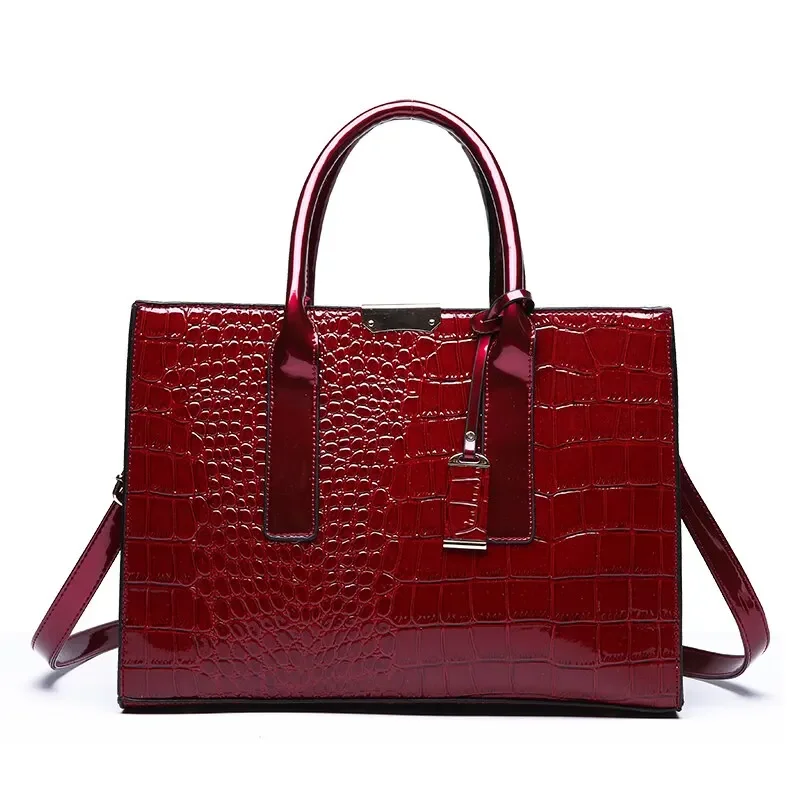 Classic Crocodile Tote Bag for Women, Large Capacity Leather Shoulder Bag, Vintage Business Handbag
