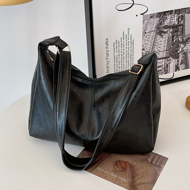 Vintage PU leather tote bag for women, stylish large capacity commuter crossbody bag